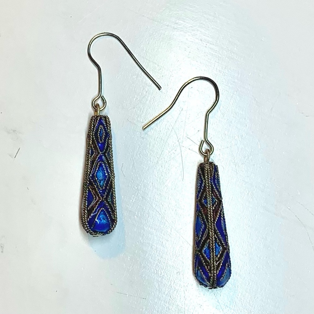 Vintage cloisonné bead drop earrings